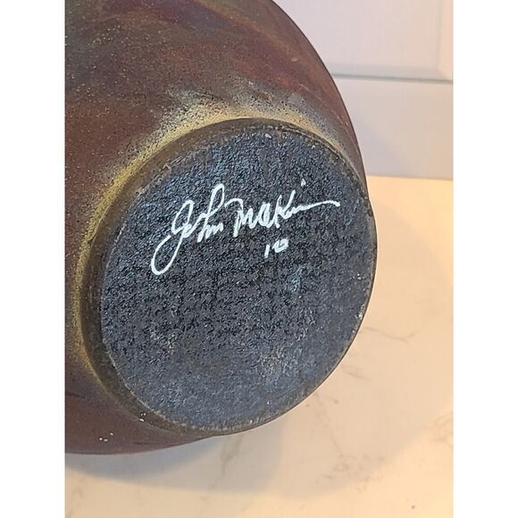 John Melkonian Raku Studio Pottery Vase Incised Triangle Design Signed 2010 EUC - Picture 16 of 16